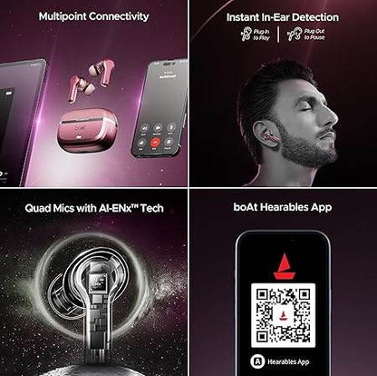 boAt Nirvana Space, 360 Spatial Audio, Active Noise Cancellation (~32dB), 100Hrs Battery,4Mics ENx, Fast Charge, v5.3 Bluetooth TWS in Ear Earbuds Wireless Earphones with mic (Pink Punch) - Rajputtrade