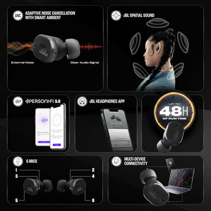 JBL New Launch Tune Buds 2 TWS, ANC Earbuds, 48Hr Playtime,Dual Connect, Ambient Aware, Relax Mode, 6 Mics for Clear Calls, Spatial Sound, Personi-Fi 3.0 (3 Color Options)