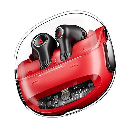 boAt New Launch Nirvana Crystl, Transparent Case,Spatial Audio, ANC(~32dB), 100Hrs Battery,4Mics ENx, Dual Pair,App Support, Bluetooth Earbuds, TWS Ear Buds Wireless Earphones with mic (Blazing Red) - Rajputtrade