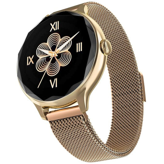 Noise Diva Smartwatch with Diamond Cut dial, Glossy Metallic Finish, AMOLED Display for Women (Gold Link) - Rajputtrade
