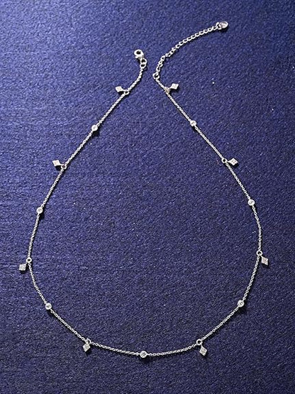 925 Sterling Silver Charm Minimal Necklace Chain | Rhodium Plated, Swiss Zirconia | Gift for Women Girls Wife Girlfriend