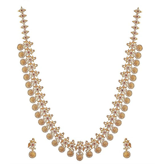 Antique Gold Plated Namita Long Necklace Set with Peacock design - Jewelry Set - Rajputtrade