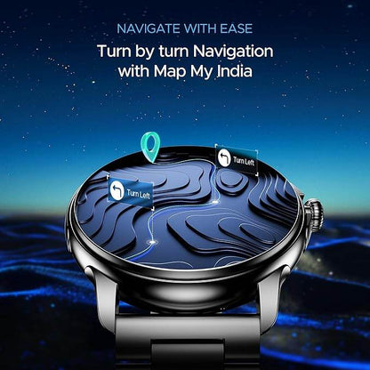 boAt Lunar Oasis w/TBT Navigation, Watch Face Studio, 1.43" (3.6 cm) AMOLED Display, Men & Women(Steel Black) - Rajputtrade
