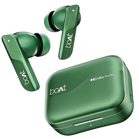 boAt Airdopes 800, Dolby Audio, Adaptive EQ by Mimi, 4Mics AI ENx, App Support, Fast Charge, Low Latency, IPX5, v5.3 Bluetooth TWS in Ear Earbuds Wireless Earphones with mic (Interstellar Green) - Rajputtrade