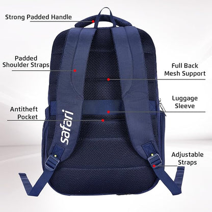 Safari Spade 34L Formal Laptop Backpack with Raincover, Antitheft Pocket, 3 Compartments, Front Pocket, Smart Trolley Sleeve, Office Bag, College Backpack, Travel Bag, School Bag - Rajputtrade