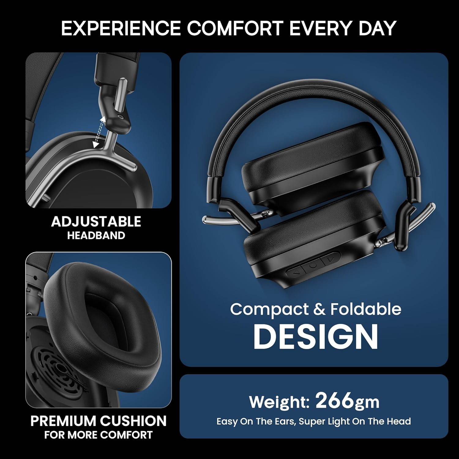 HAMMER Bash Pro 33 dB Hybrid ANC Over Ear Wireless Headphones, 4 Mics for Clear Calling, Charge 10mins = 300mins playtime (Black) - Rajputtrade