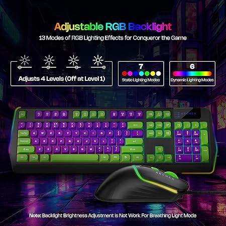 Archer Tech Lab Wired Gaming Keyboard and Mouse Combo|Full Size 104 Keys,19 Anti-Ghosting| 6 Button Mouse Adjustable 7200 DPI,13 RGB Modes,Braided Cable|for PC, Laptop,Windows, Mac,Linux(G200) - Rajputtrade
