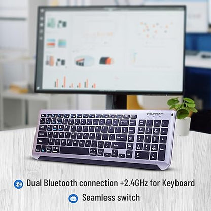 SWIFT PRO Wireless Rechargeable Dual Connectivity Keyboard and Mouse Set - Multidevice Bluetooth/Wireless Keyboard Full Size and Mouse, for Windows, Mac, Android, Smart TV, Tablet, PC, Laptop - Rajputtrade