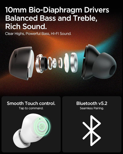 Spigen Audio Newly Launched SA-TW P10 True Wireless in Ear Earbuds with 30H Playtime, Upto 40dB 4 Multi-Mode ANC Pro (2 Color Options)