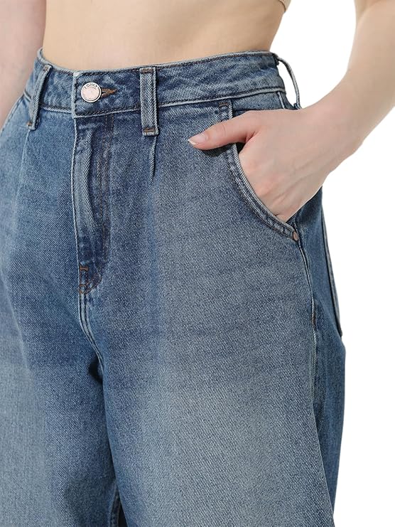 Women's Loose Fit Jeans, Medium Blue Denim (Size 34) - Rajputtrade