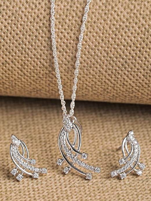 925 Sterling Silver Iris Pendant Earring Chain Jewellery Set | Rhodium Plated, Swiss Zirconia | Gift for Women & Girls - Rajputtrade