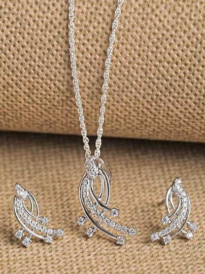 925 Sterling Silver Iris Pendant Earring Chain Jewellery Set | Rhodium Plated, Swiss Zirconia | Gift for Women & Girls - Rajputtrade