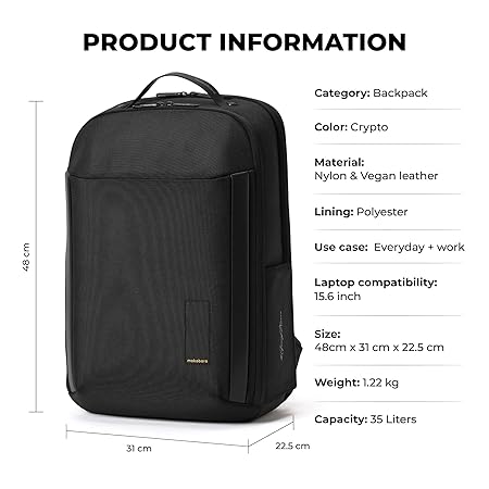 MOKOBARA The Autopilot Backpack Fits 15.6 Inch Laptop, 35L Capacity Premium Durable Nylon and Vegan Leather Black Unisex Multipurpose Laptop Backpack | Ideal for Office, Travel, School (Black) - Rajputtrade