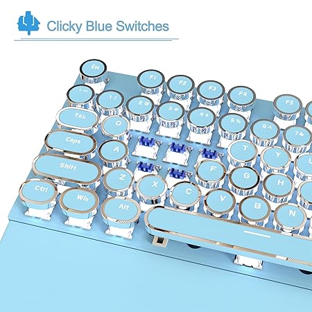 MageGee Typewriter Mechanical Gaming Keyboard, Retro Blue Punk Round Keycap LED Backlit USB Wired Keyboards for Game and Office, for Windows Laptop PC Mac - Blue Switches - Rajputtrade