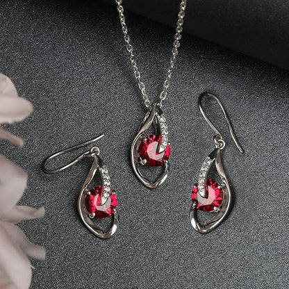 925 Sterling Silver Blood Red Eye Pendant Earring Chain Jewellery Set | Rhodium Plated, Swiss Zirconia | Gift for Women & Girls