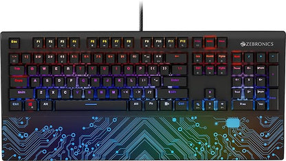 ZEBRONICS Zeb-MAX Chroma Premium Mechanical Gaming Keyboard with 104 Tactile Switch Keys, Wrist Rest, 18 RGB LED Modes, Braided & Gold Plated USB Cable - Rajputtrade