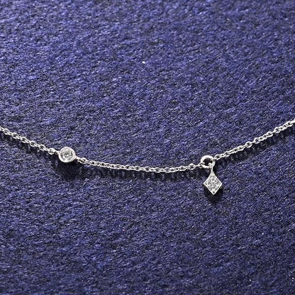 925 Sterling Silver Charm Minimal Necklace Chain | Rhodium Plated, Swiss Zirconia | Gift for Women Girls Wife Girlfriend