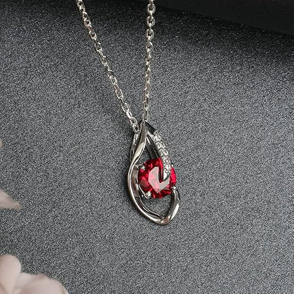 925 Sterling Silver Blood Red Eye Pendant Chain Jewellery Set | Rhodium Plated, Swiss Zirconia | Gift for Women & Girls