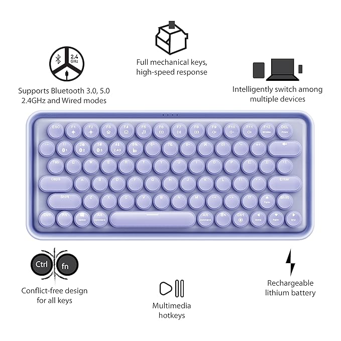 RAPOO Ralemo Pre 5 Mechanical Keyboard with Multi-Mode Technology (Bluetooth), Backlight Enabled & Built in Battery. Compatible with Windows/Chromebook/PC/Laptop (Purple) - Rajputtrade