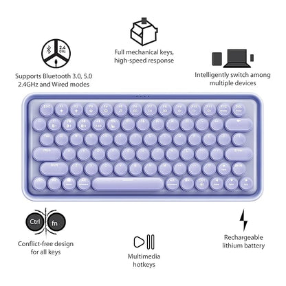 RAPOO Ralemo Pre 5 Mechanical Keyboard with Multi-Mode Technology (Bluetooth), Backlight Enabled & Built in Battery. Compatible with Windows/Chromebook/PC/Laptop (Purple) - Rajputtrade