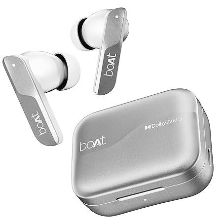 boAt Airdopes 800, Dolby Audio, Adaptive EQ by Mimi, 4Mics AI ENx, App Support, Fast Charge, IPX5, v5.3 Bluetooth TWS in Ear Earbuds Wireless Earphones with mic (Interstellar White) - Rajputtrade