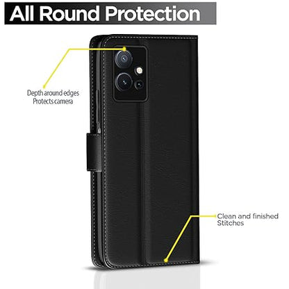 Vivo T1 5G / Vivo Y75 5G / iQOO Z6 5G Flip Cover | PU Leather Finish (Flip Black)