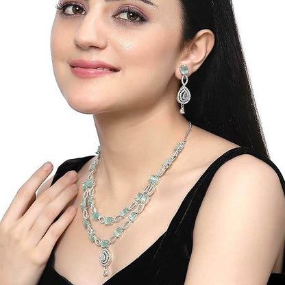 Abstract Necklace With Earrings Jewellery Set For Girls and Women (Sea Green) - Rajputtrade