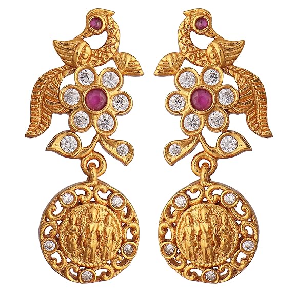 Antique Gold Plated Namita Long Necklace Set with Peacock design - Jewelry Set - Rajputtrade