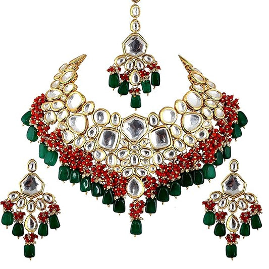 Meenakari 18K Gold plated Multi color Uncut dibbi Kundan Combo Necklace Set - Rajputtrade
