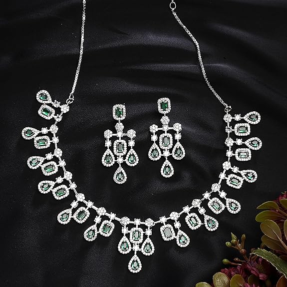 Necklace with Earring Jewellery Set for Girls and Women (Green) - Rajputtrade