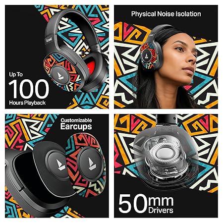 boAt 2025 Launch Rockerz Plus 550 in Ear Bluetooth Headphones, Customizable Earcups, 100Hrs Playback, 50mm Drivers, Dual Pair, Bluetooth Headphones (3 color options)