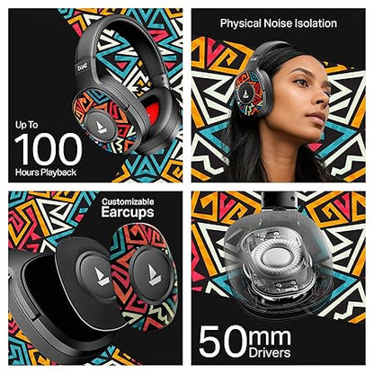 boAt 2025 Launch Rockerz Plus 550 in Ear Bluetooth Headphones, Customizable Earcups, 100Hrs Playback, 50mm Drivers, Dual Pair, Bluetooth Headphones (3 color options)