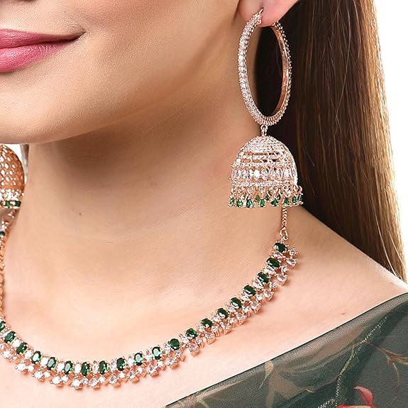 Necklace With Earring Jewellery Set For Woment and Girl (Rose Gold Pink) - Rajputtrade