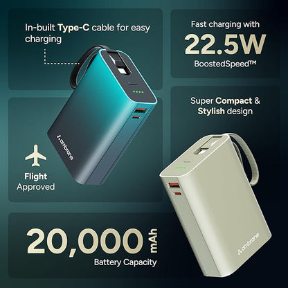 Ambrane 20000mAh Small Pocket Size Powerbank, (MiniCharge 20, Black-Blue) - Rajputtrade