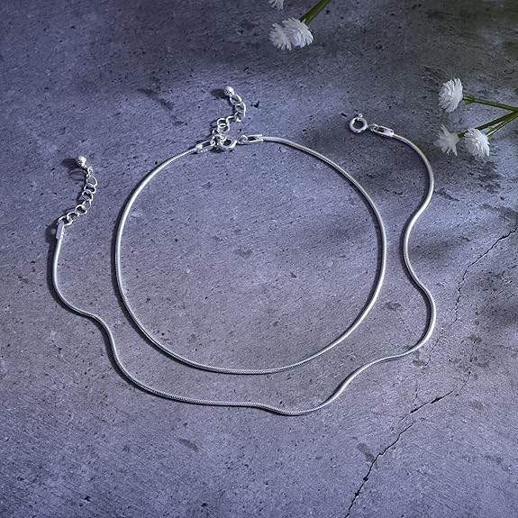 925 Pure Silver Plain Threaded Snake Pattern Anklet/Payal in Pure 92.5 Pure Silver for Girls & Women - Rajputtrade
