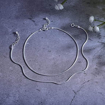 925 Pure Silver Plain Threaded Snake Pattern Anklet/Payal in Pure 92.5 Pure Silver for Girls & Women - Rajputtrade