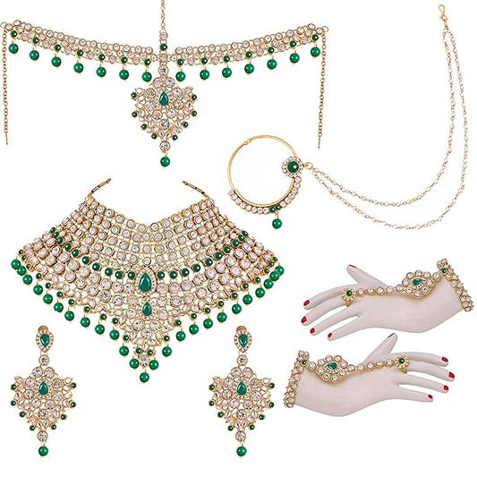 Jewellery Wedding Designer Gold Plated Dulhan Choker Bridal Set with sheeshpatti for Girls & Women - Rajputtrade