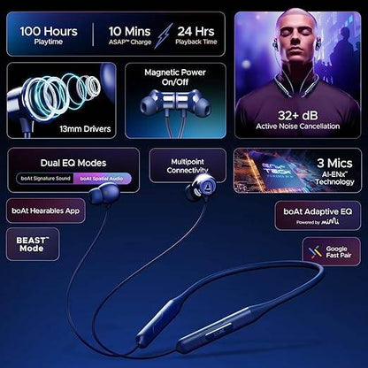 boAt Rockerz 255 ANC, 100h Battery ,Spatial Audio, ANC(~32dB) Neckbands (Marine Blue) - Rajputtrade
