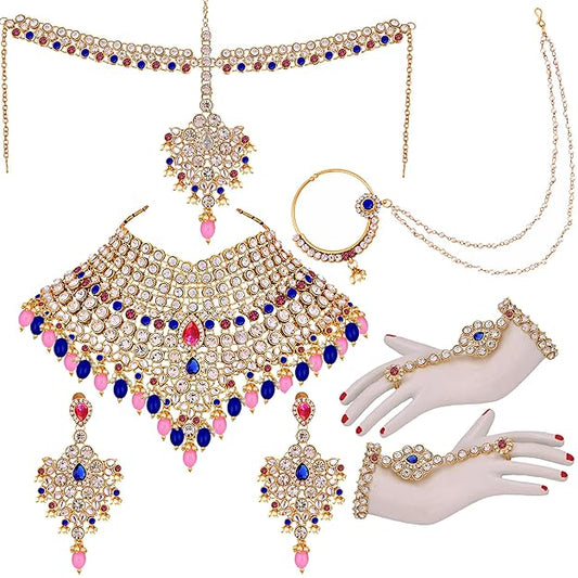 Jewellery Wedding Designer Gold Plated Dulhan Choker Bridal Set with sheeshpatti for Girls & Women - Rajputtrade